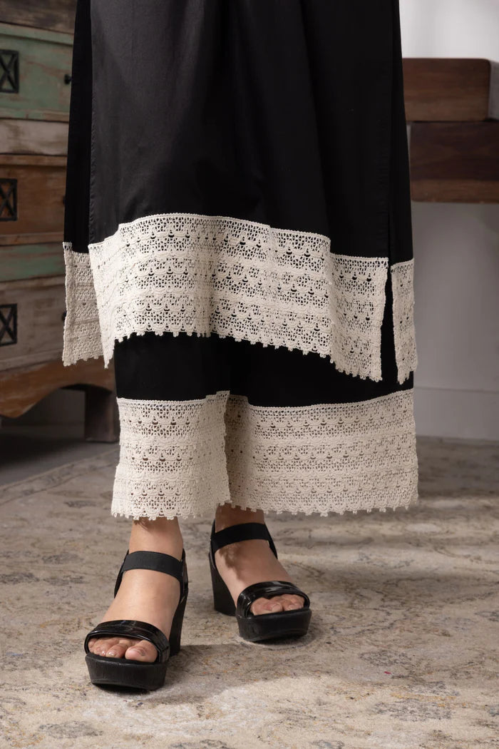 Aadhya Cotton Kurta Pant Set with Intricate Lace Borders