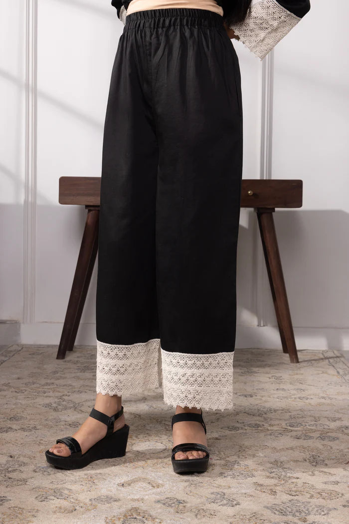 Aadhya Cotton Kurta Pant Set with Intricate Lace Borders