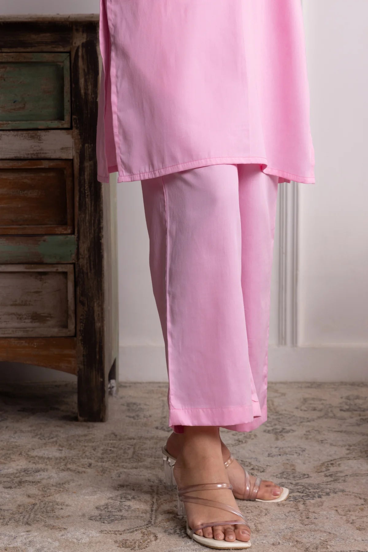 Nitya Cotton Kurta Pant Set with Handcrafted Lace & Sequin Accents