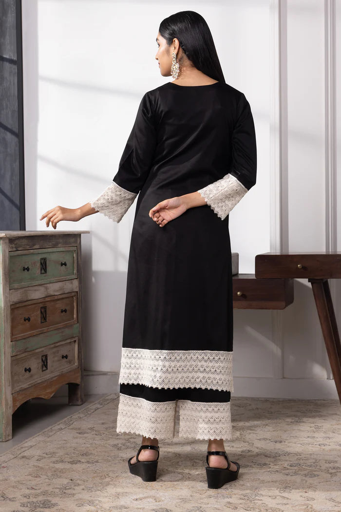 Aadhya Cotton Kurta Pant Set with Intricate Lace Borders