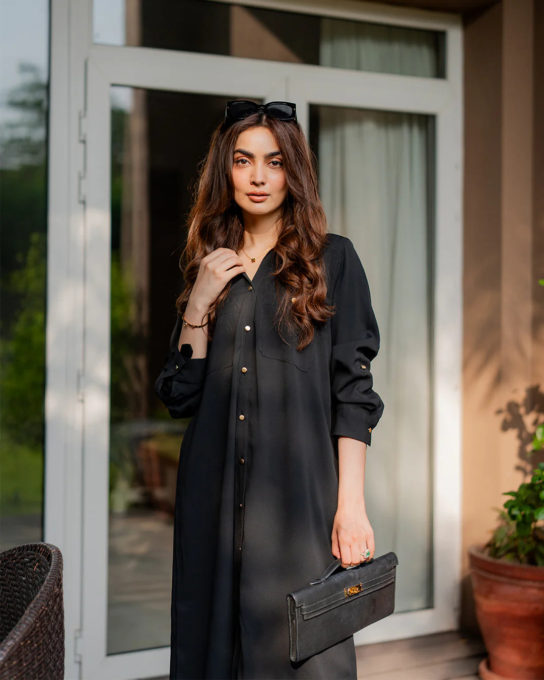 Black Classic Button-Down Cotton Kurta Set