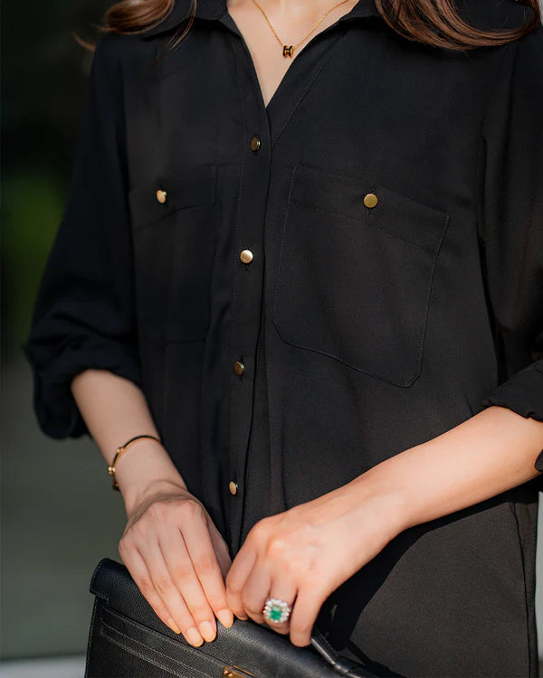 Black Classic Button-Down Cotton Kurta Set