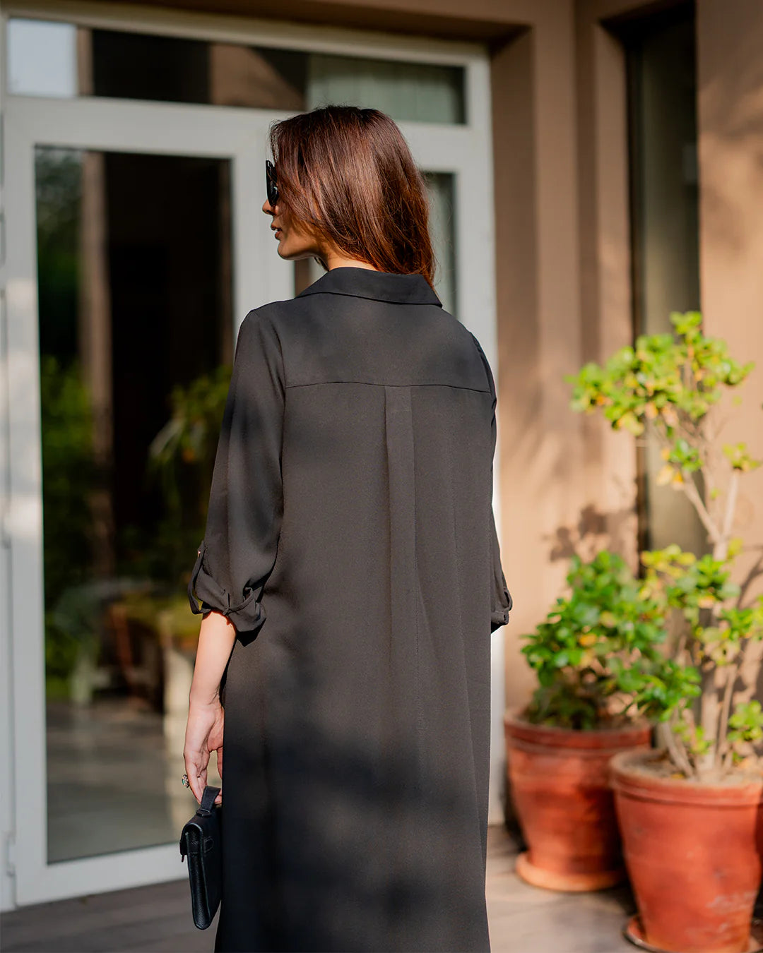 Black Classic Button-Down Cotton Kurta Set