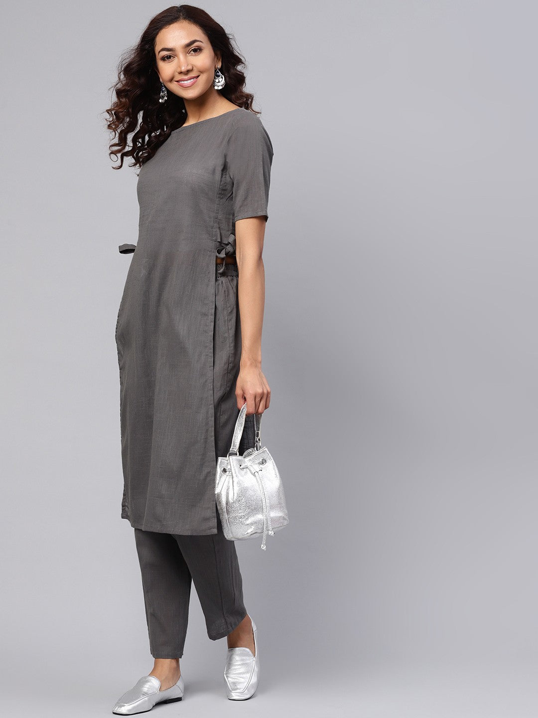 Tie-Up Cotton Flex Kurta Pant Set