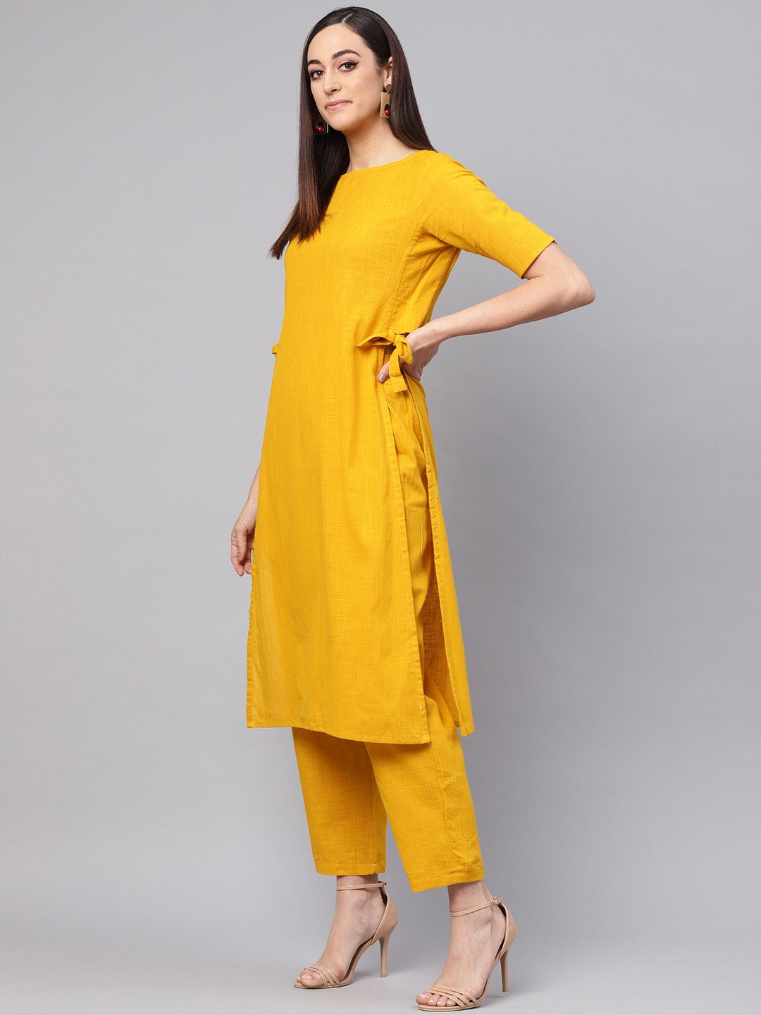 Tie-Up Cotton Flex Kurta Pant Set
