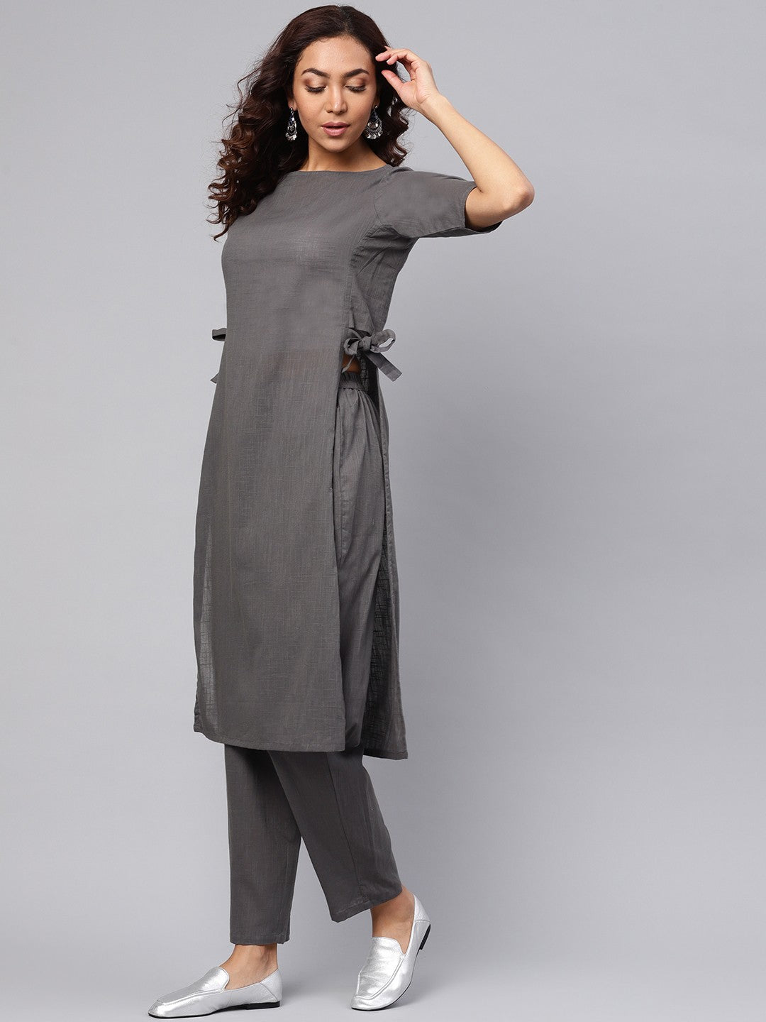 Tie-Up Cotton Flex Kurta Pant Set