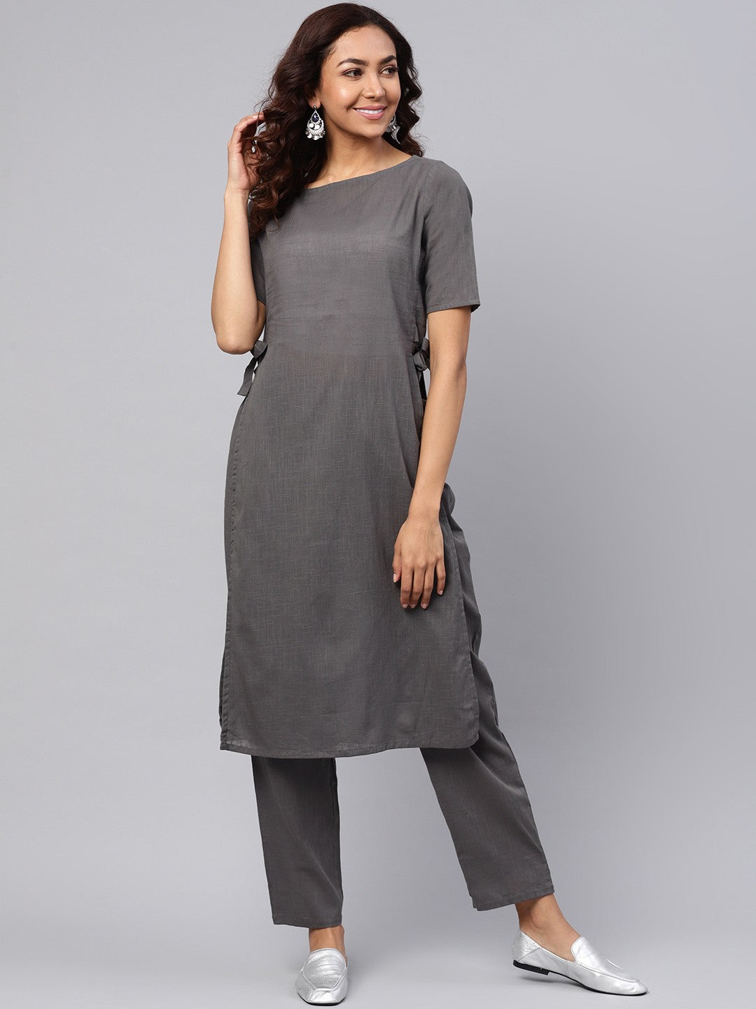Tie-Up Cotton Flex Kurta Pant Set