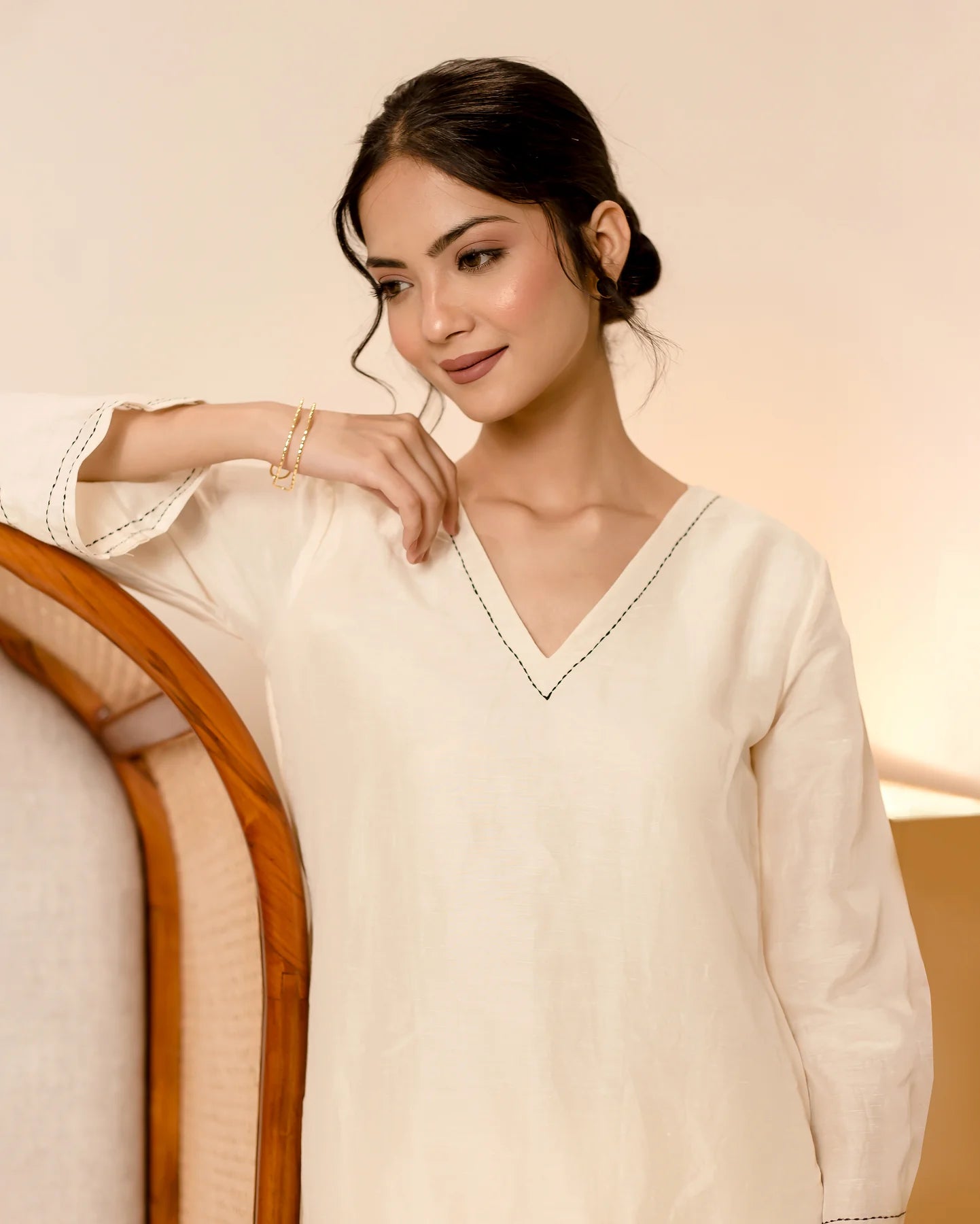 Elegant Cotton Flex Kurta Set with V-Neckline & Minimal Stitch Detailing