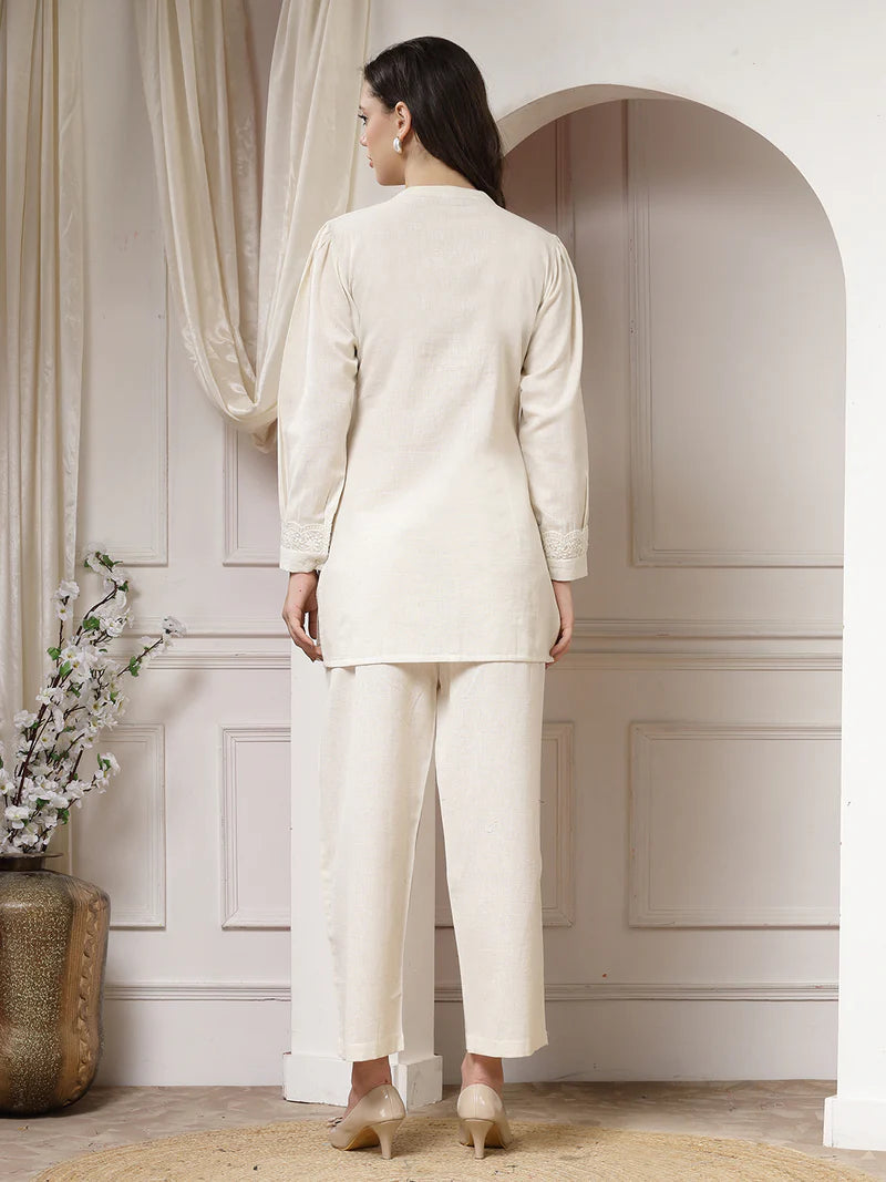 Natural Cotton Flex Co-ord Set with Lace Panel Detailing
