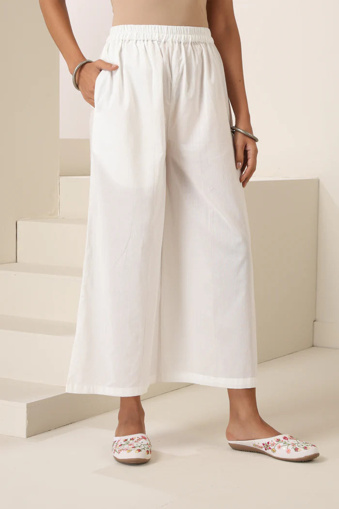 Meera Cotton Kurta Pant Set with Handcrafted Pom-Pom Lace