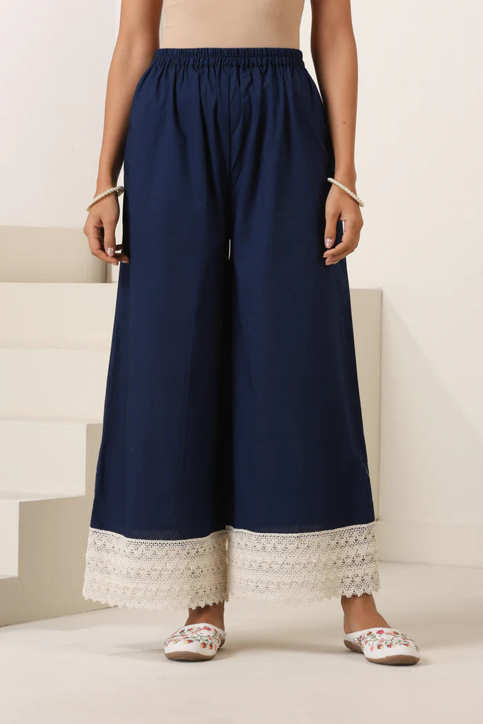 Aadhya Cotton Kurta Pant Set with Intricate Lace Borders