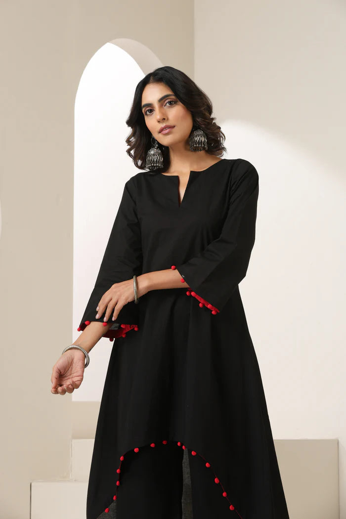 Meera Cotton Kurta Pant Set with Handcrafted Pom-Pom Lace