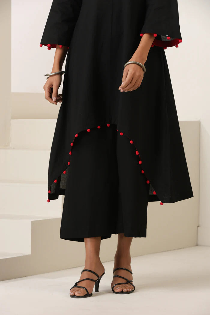 Meera Cotton Kurta Pant Set with Handcrafted Pom-Pom Lace
