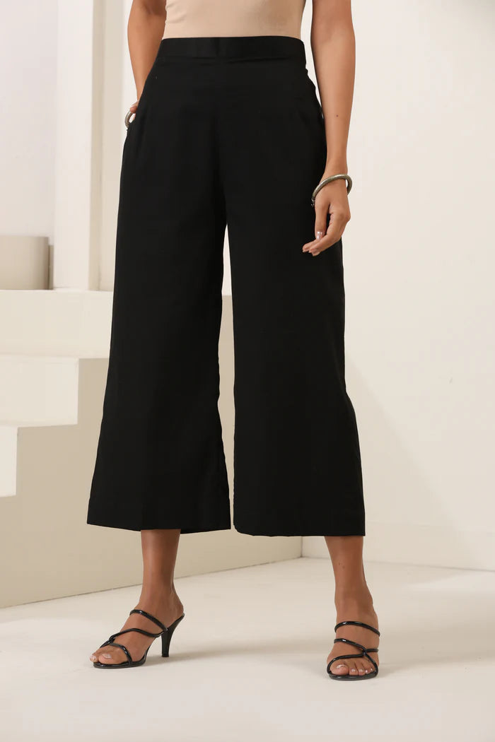 Black Cotton Co-ord Set with Contrast Red & Beige Cuff Detailing