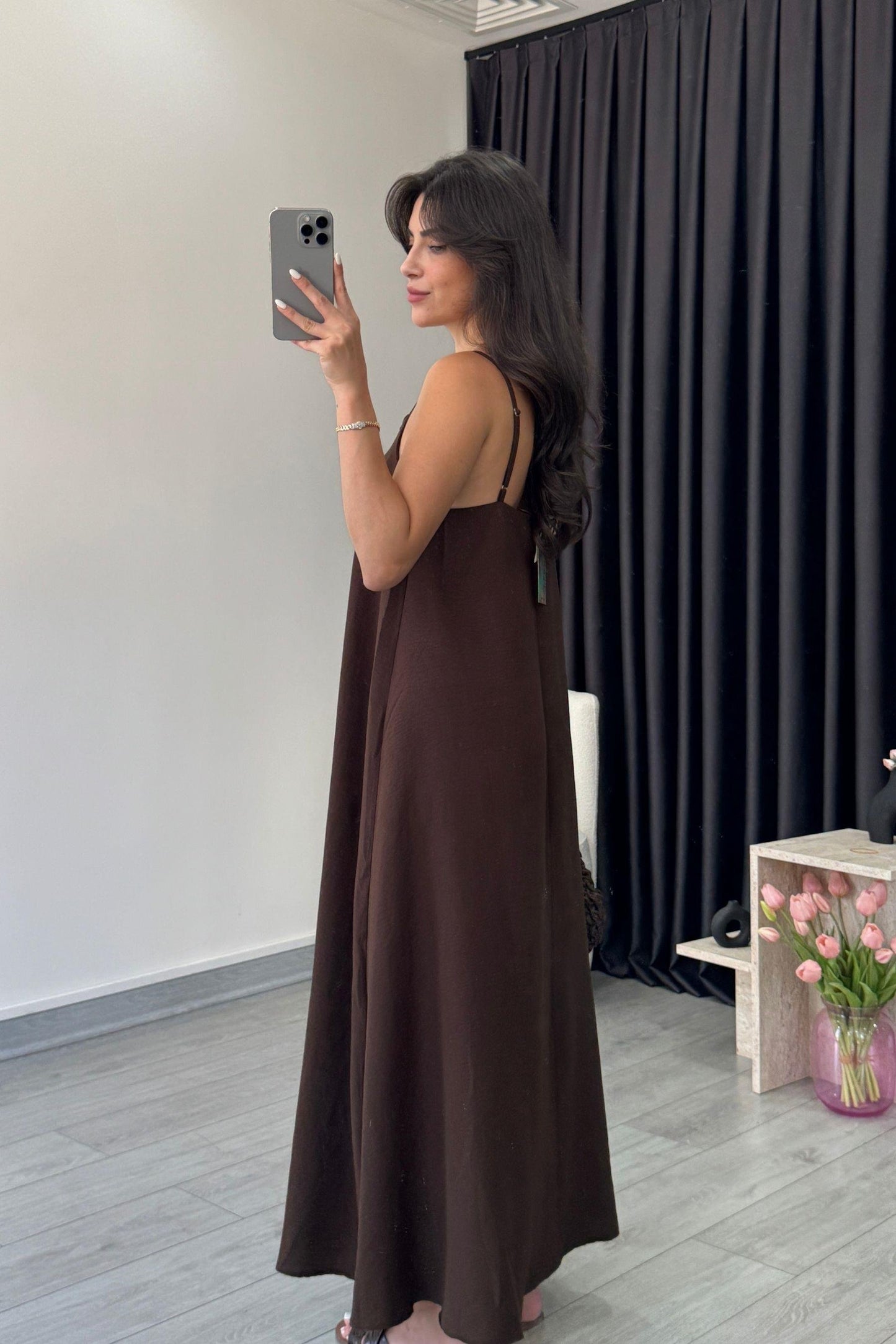Effortless Flared Slip Dress – Solid Spaghetti Strap Midi