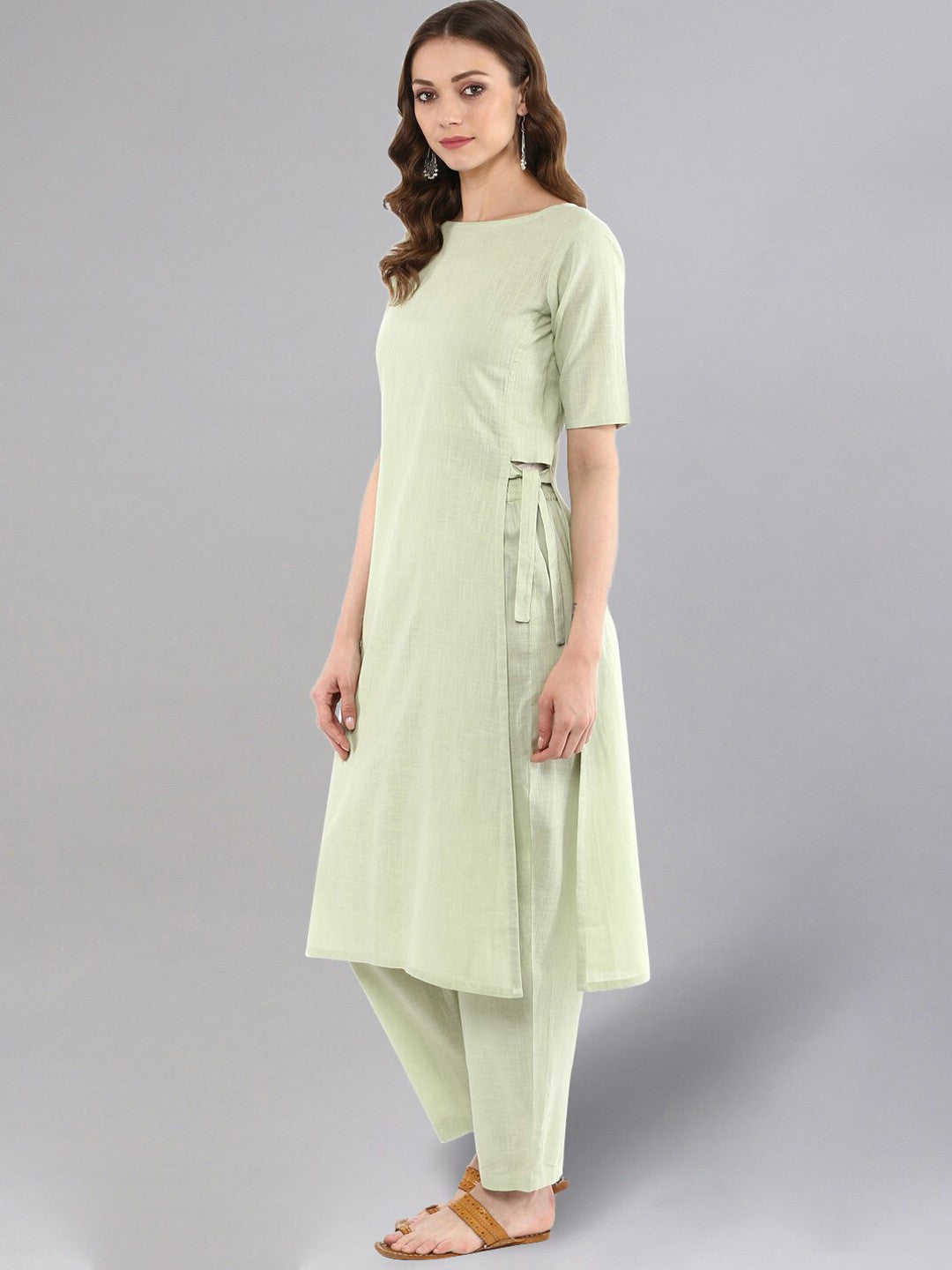 Tie-Up Cotton Flex Kurta Pant Set