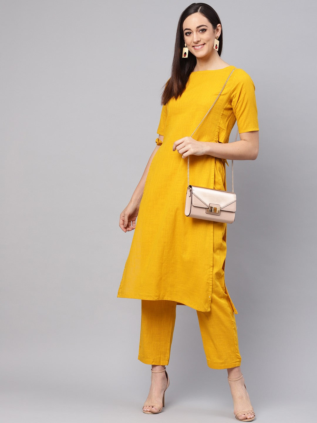 Tie-Up Cotton Flex Kurta Pant Set
