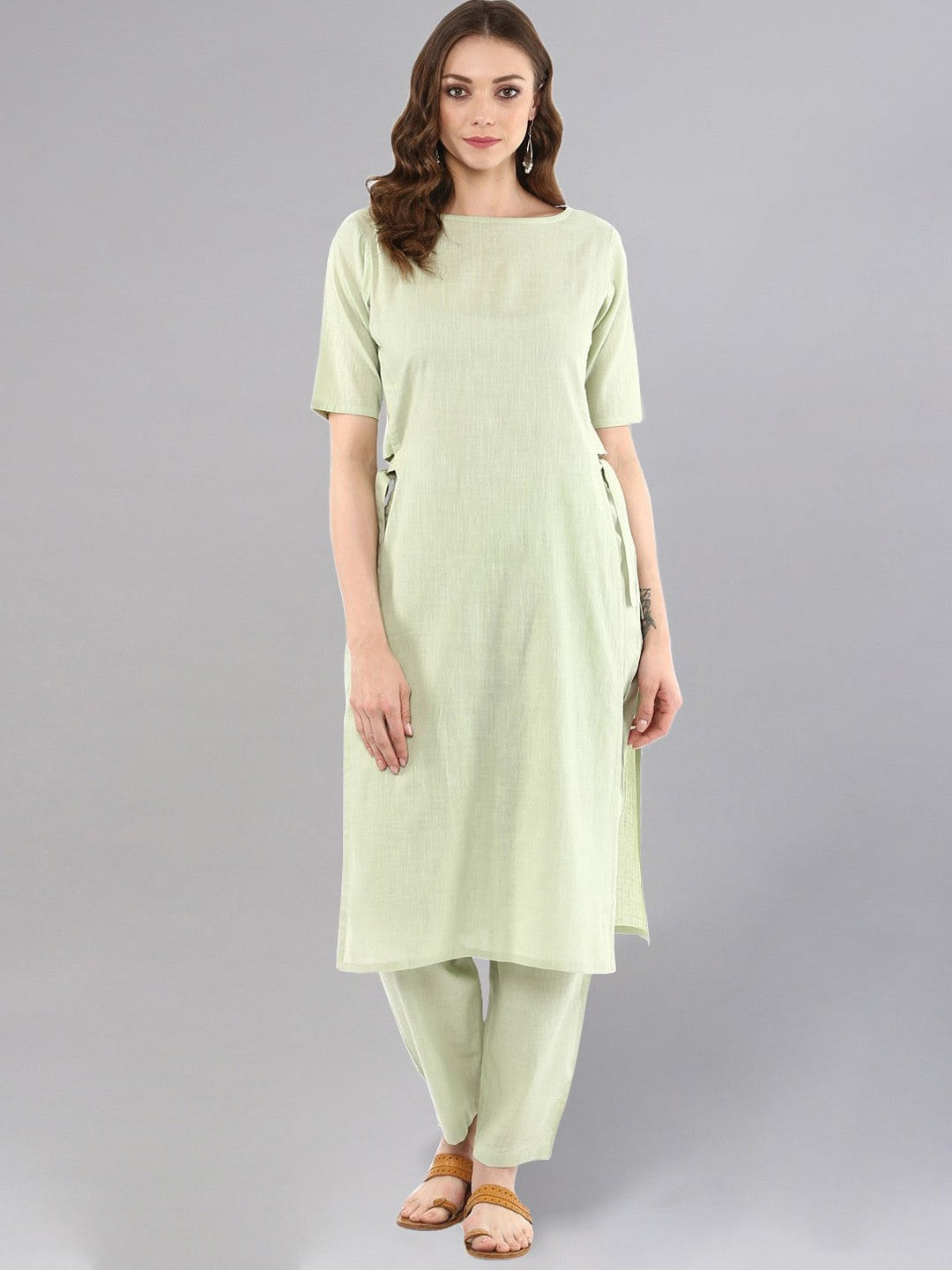 Tie-Up Cotton Flex Kurta Pant Set