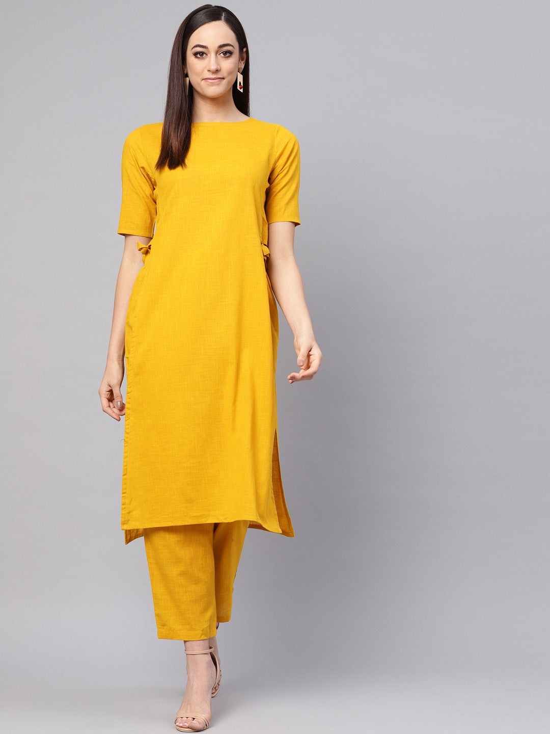 Tie-Up Cotton Flex Kurta Pant Set