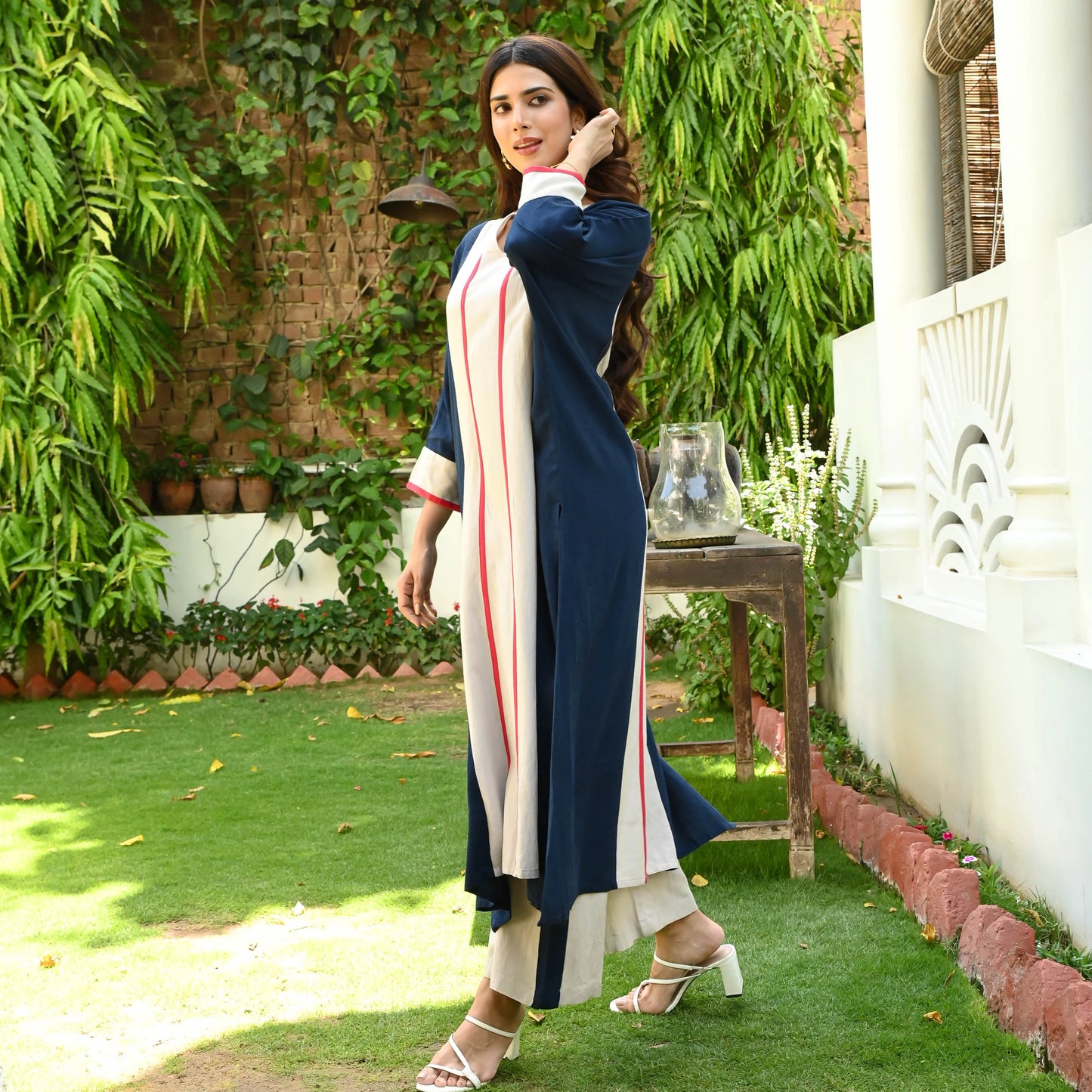 Navya Striped Contrast Cotton Kurta Set