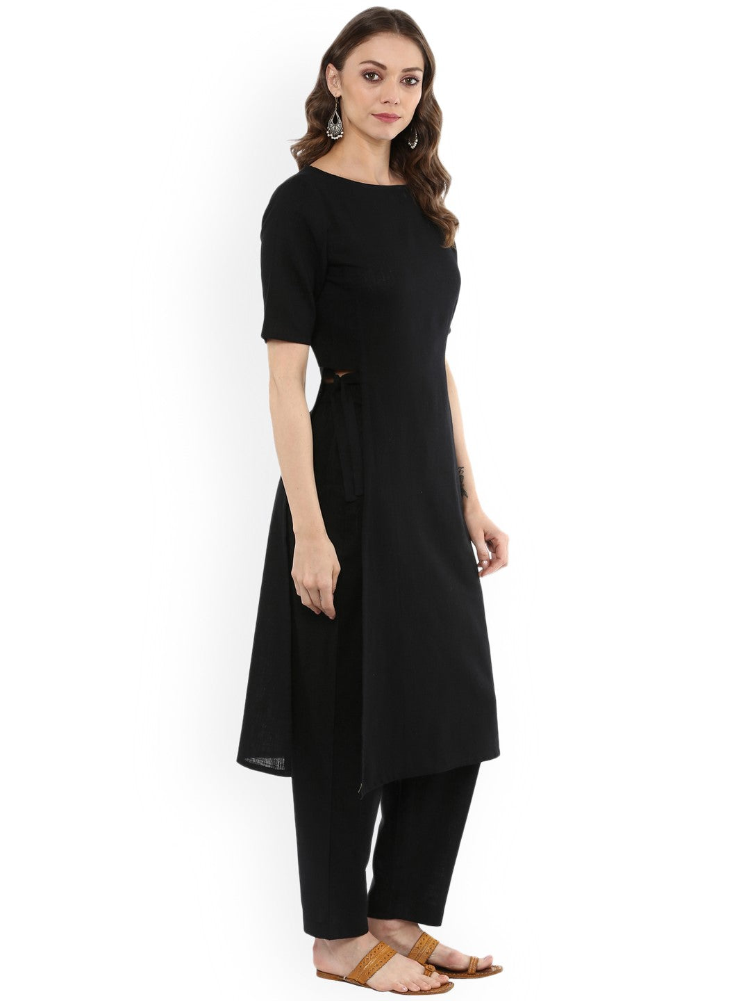 Tie-Up Cotton Flex Kurta Pant Set