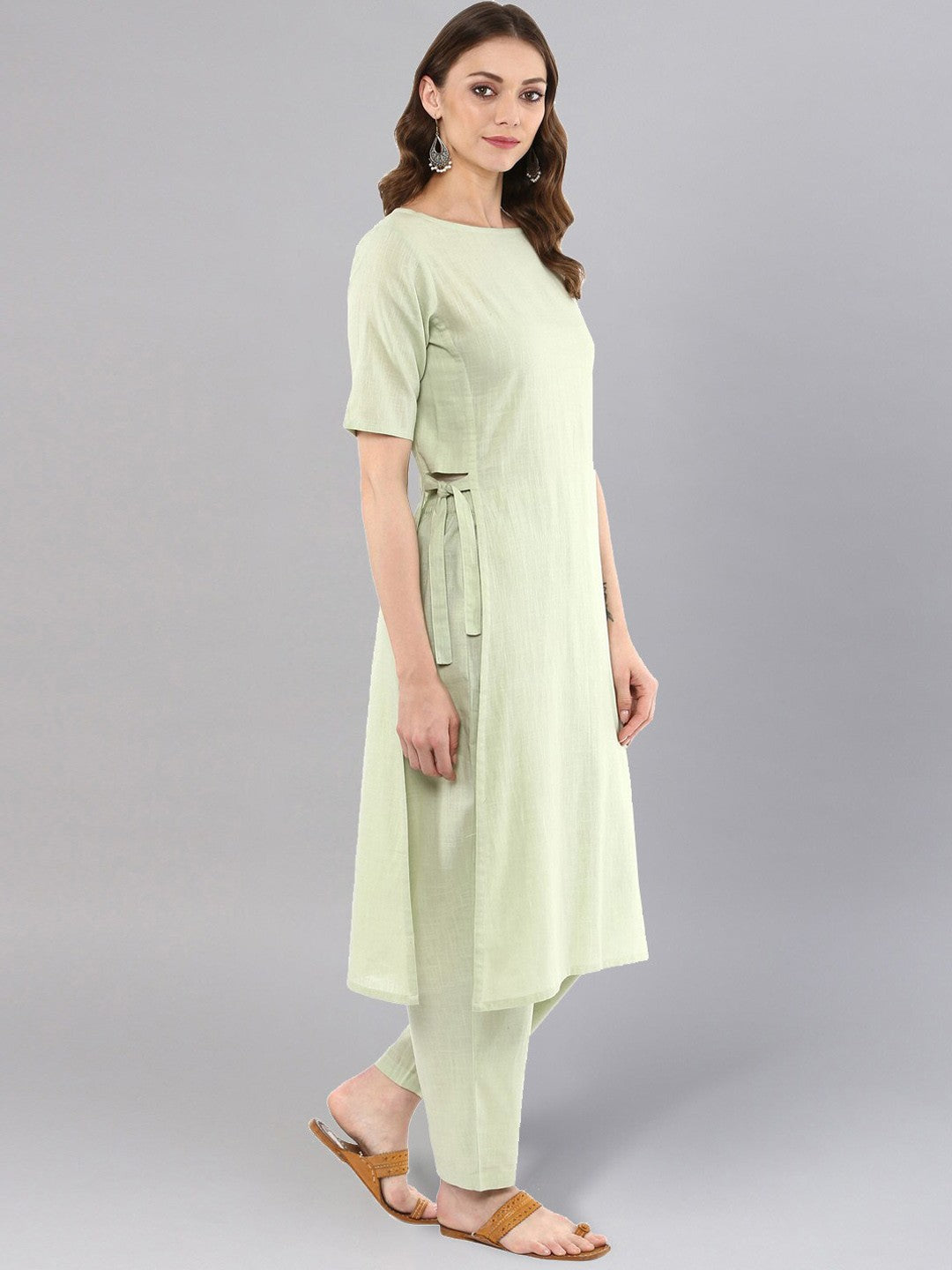 Tie-Up Cotton Flex Kurta Pant Set
