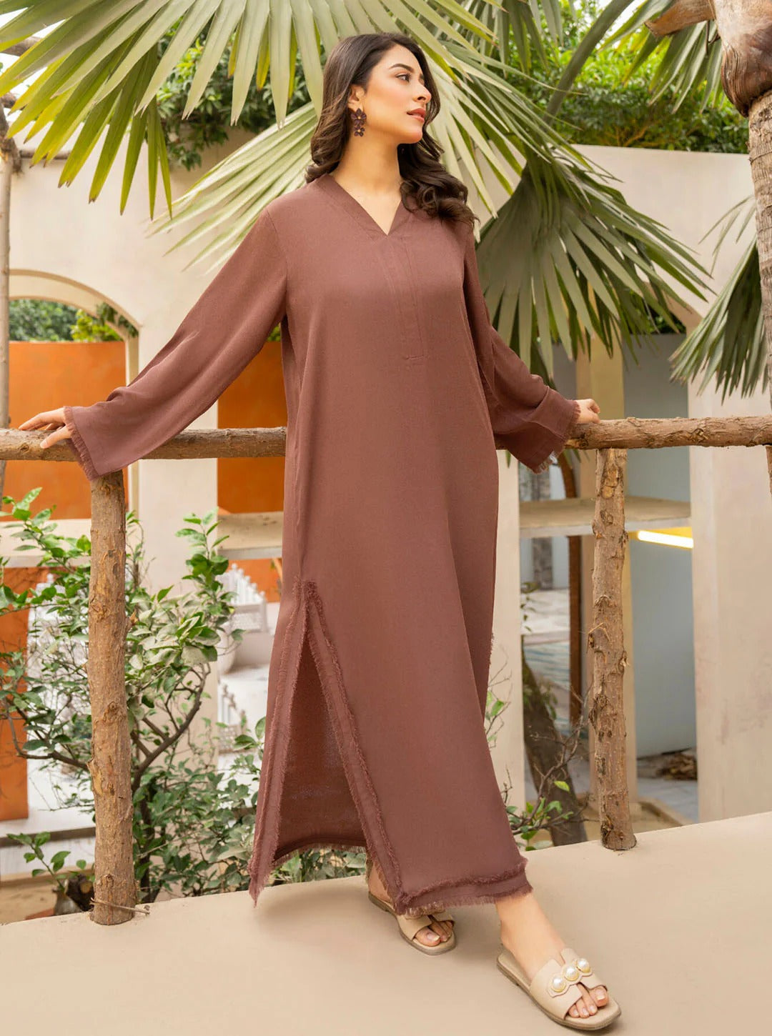 Pakistani-Style Georgette Co-Ord Set with Fringed Detailing
