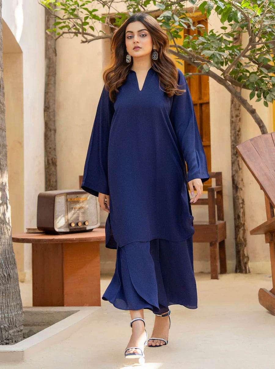 Navy Blue Georgette Co-Ord Set with Flowy Silhouette