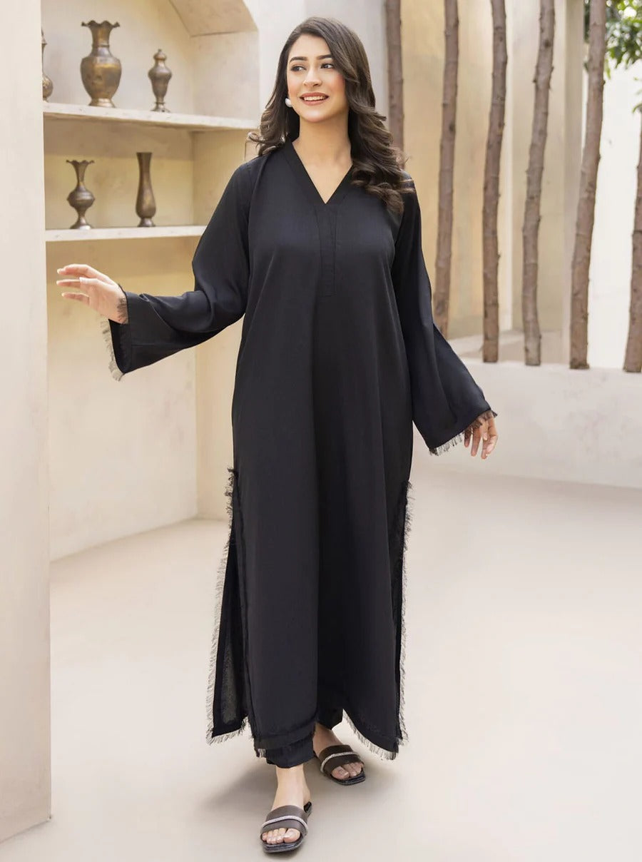 Pakistani-Style Georgette Co-Ord Set with Fringed Detailing