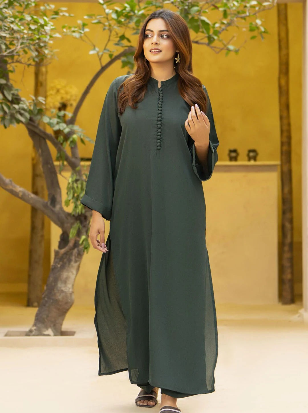 Elegant Georgette Co-Ord Set with Fabric Button Detailing