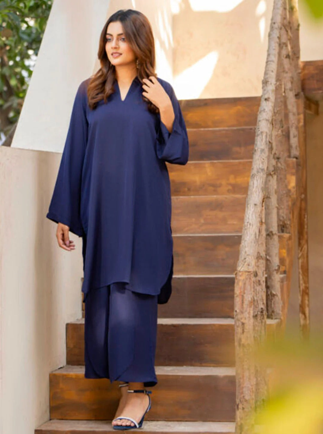 Navy Blue Georgette Co-Ord Set with Flowy Silhouette