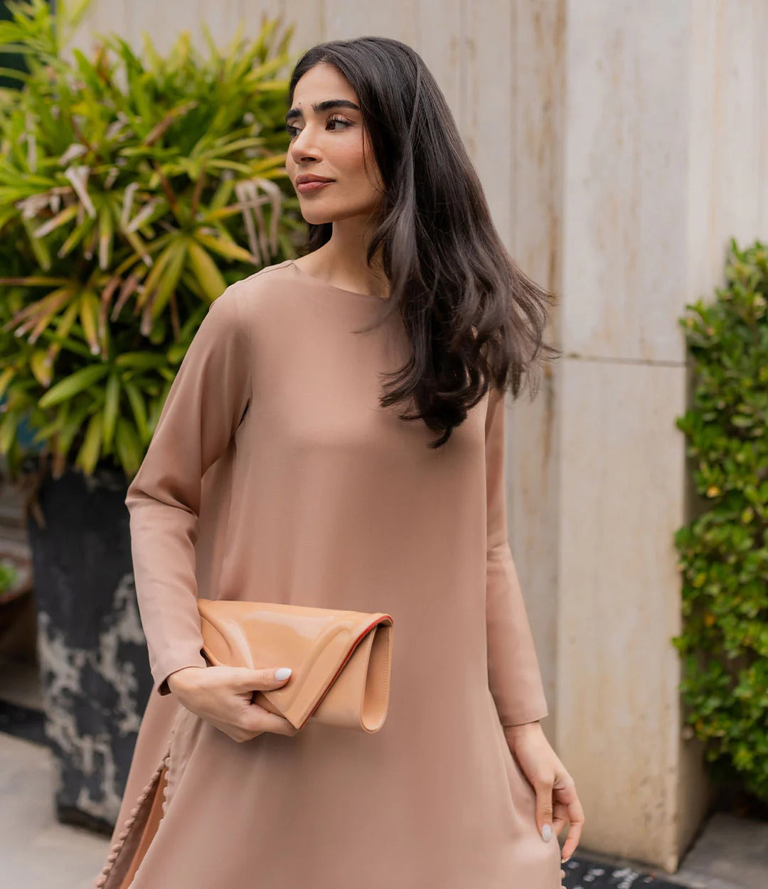 Butter Crepe Straight Kurta Set with Delicate Side Lace Accents
