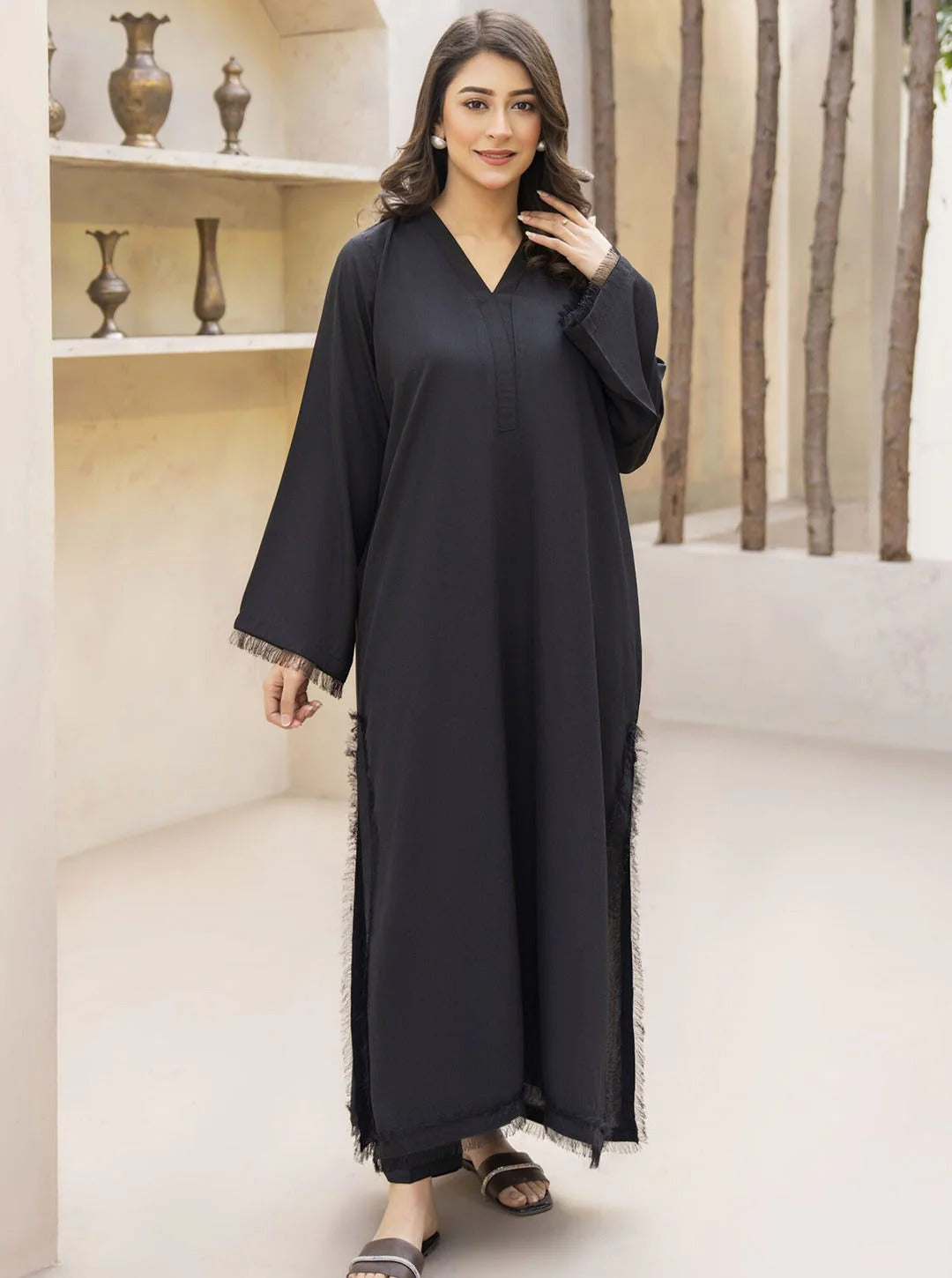 Pakistani-Style Georgette Co-Ord Set with Fringed Detailing