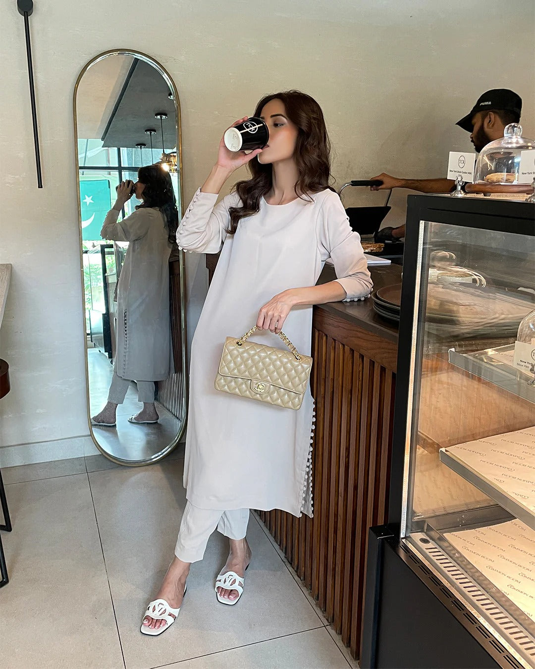 Butter Crepe Straight Kurta Set with Delicate Side Lace Accents
