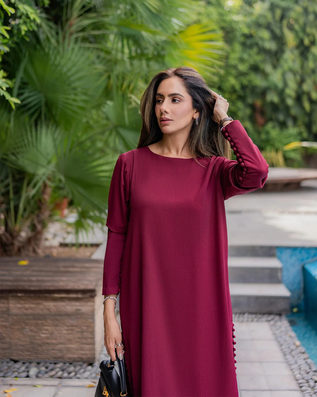 Butter Crepe Straight Kurta Set with Delicate Side Lace Accents