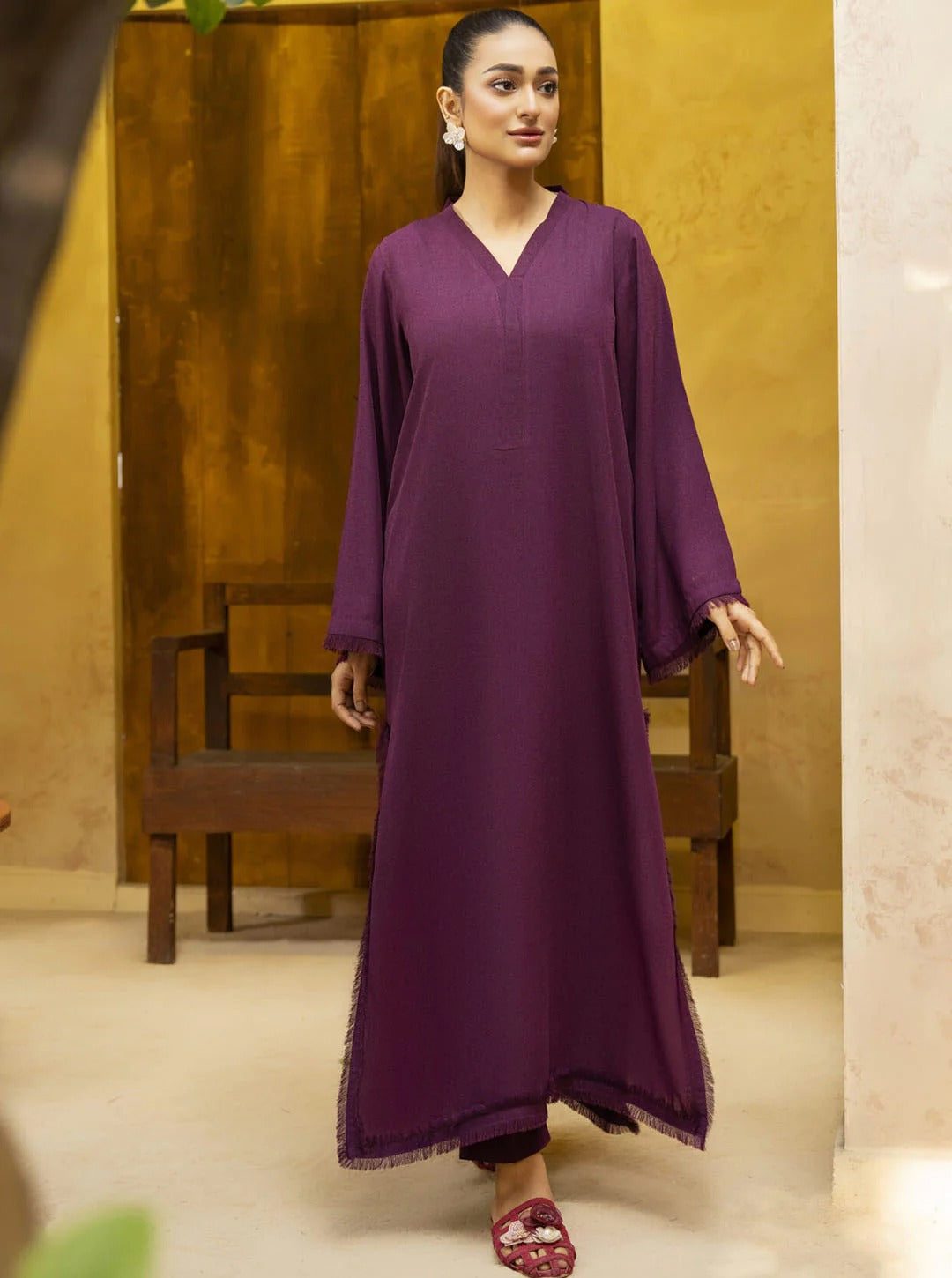 Pakistani-Style Georgette Co-Ord Set with Fringed Detailing