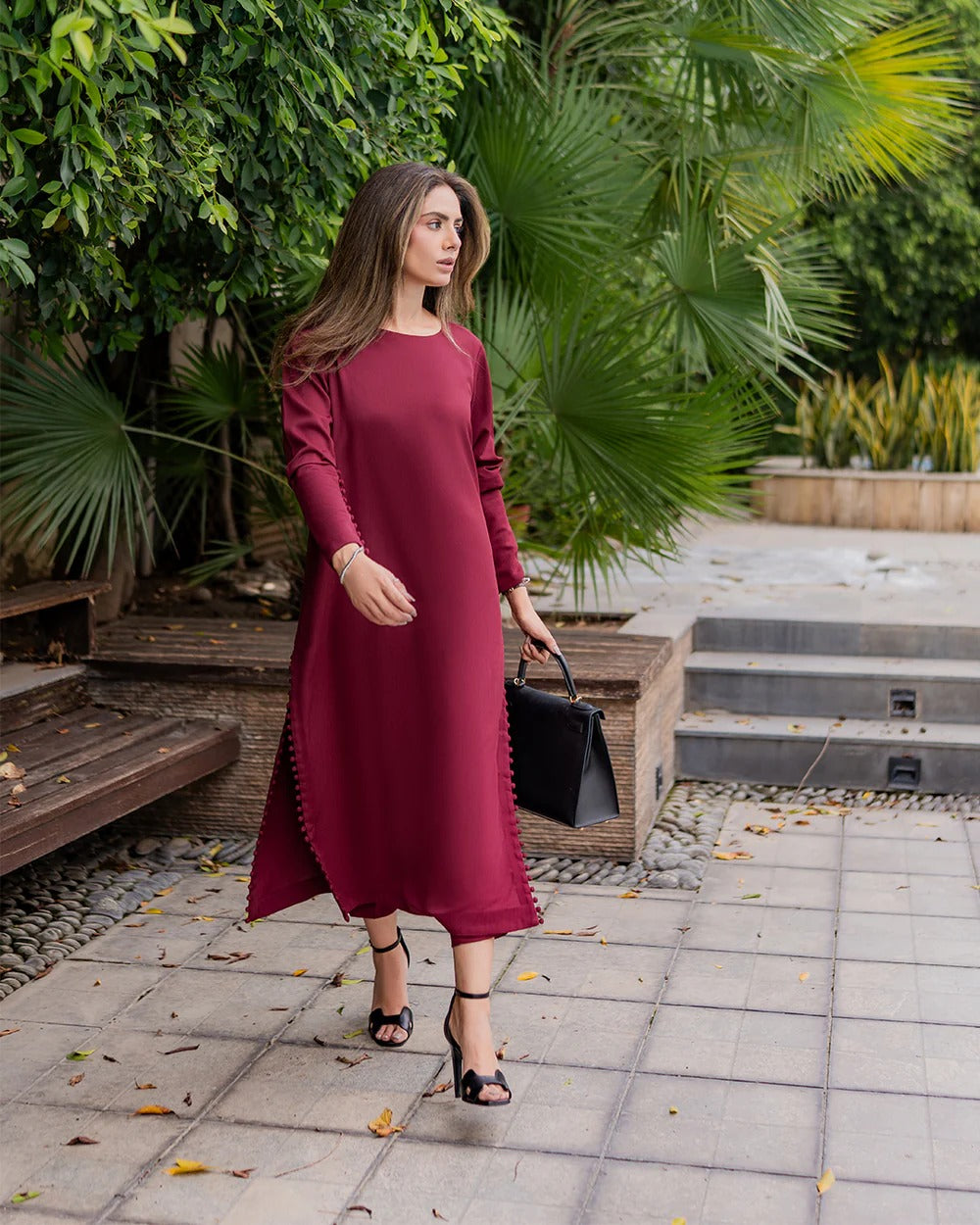 Butter Crepe Straight Kurta Set with Delicate Side Lace Accents