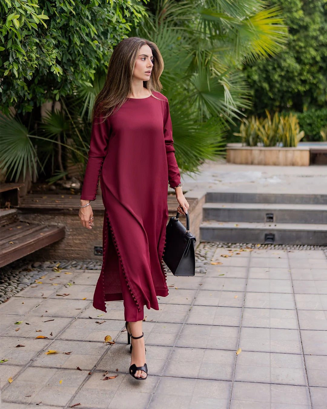 Butter Crepe Straight Kurta Set with Delicate Side Lace Accents
