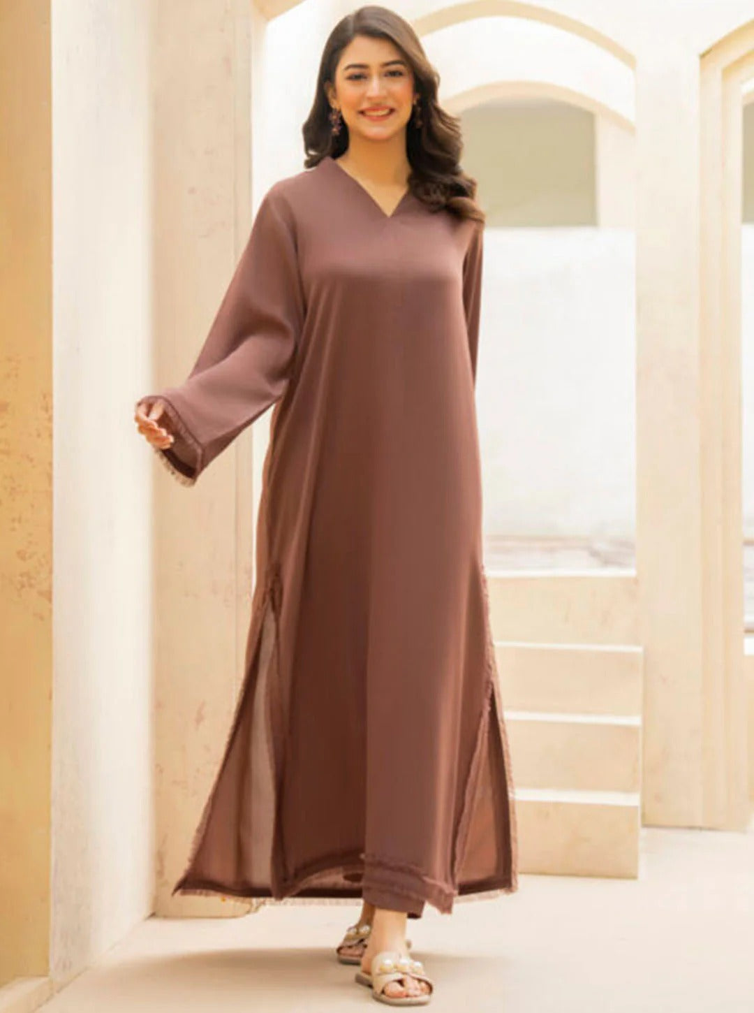 Pakistani-Style Georgette Co-Ord Set with Fringed Detailing