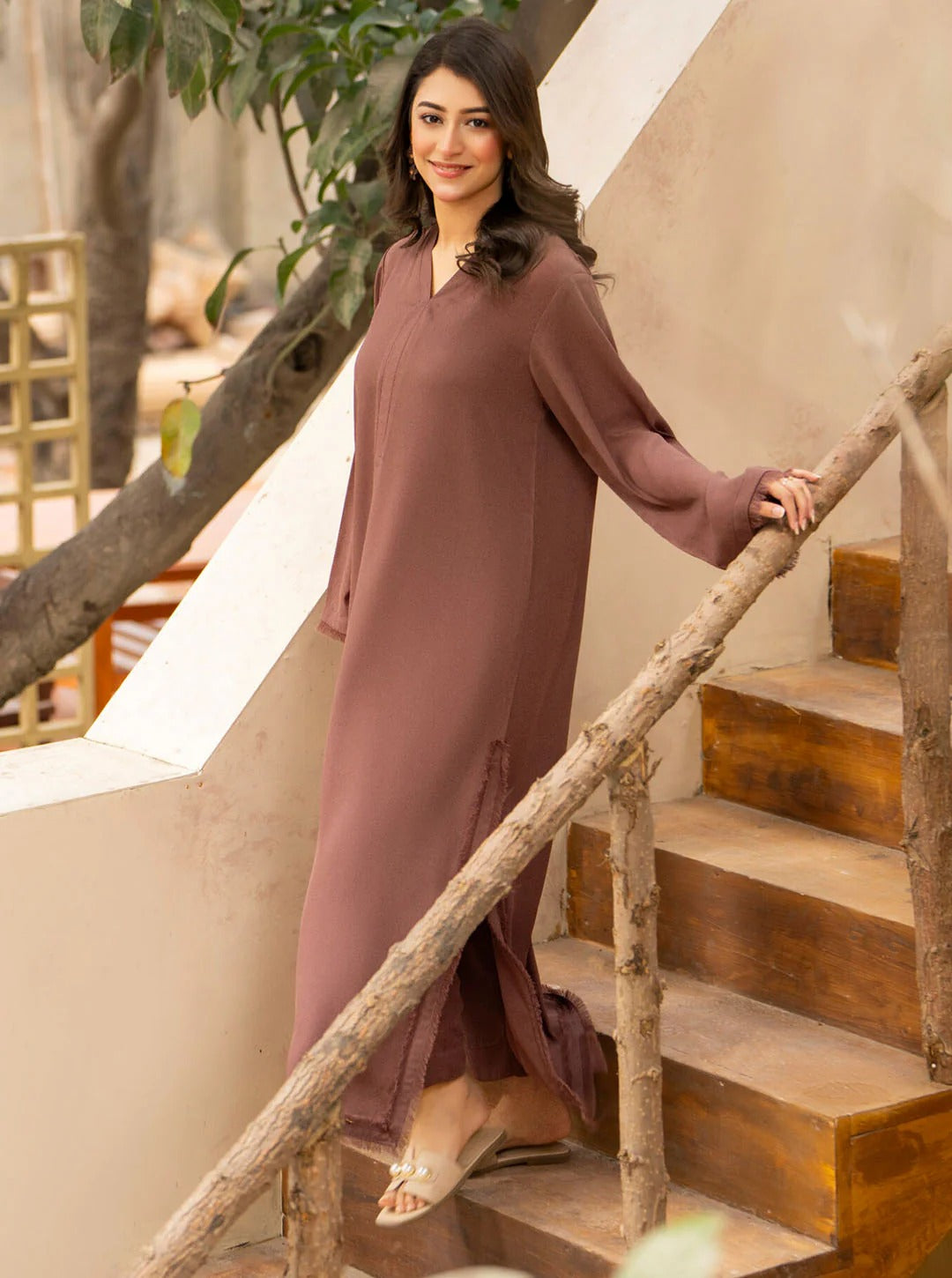 Pakistani-Style Georgette Co-Ord Set with Fringed Detailing