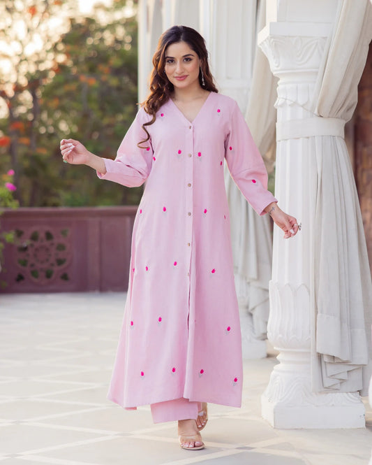 Noor Light Pink Embroidered Kurta Set