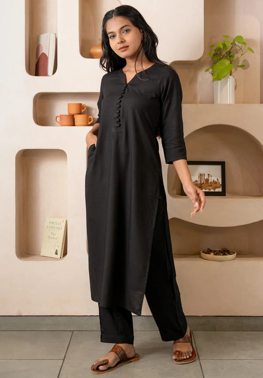 "Sparsh" - Black Viscose Rayon Kurta Set with Pockets