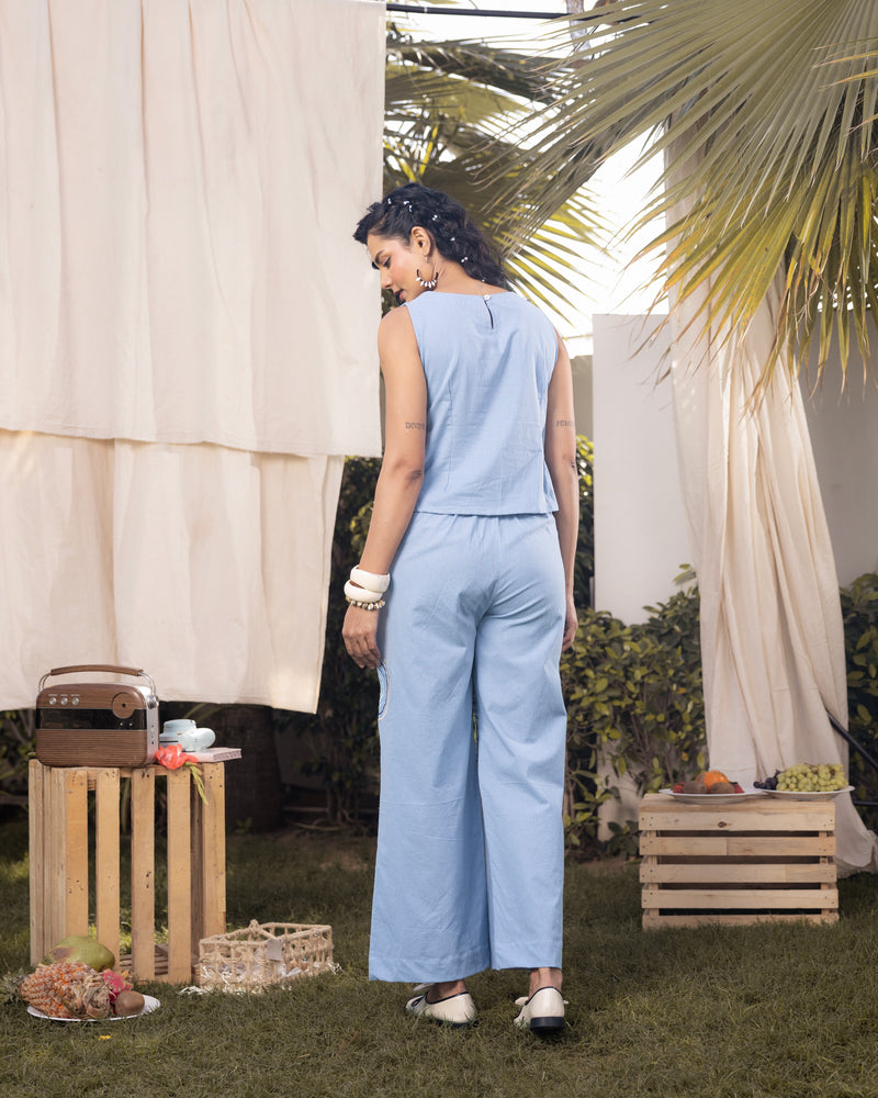 Women’s Cotton Flex Co-ord Set | Evil Eye Embroidered Top & Pants