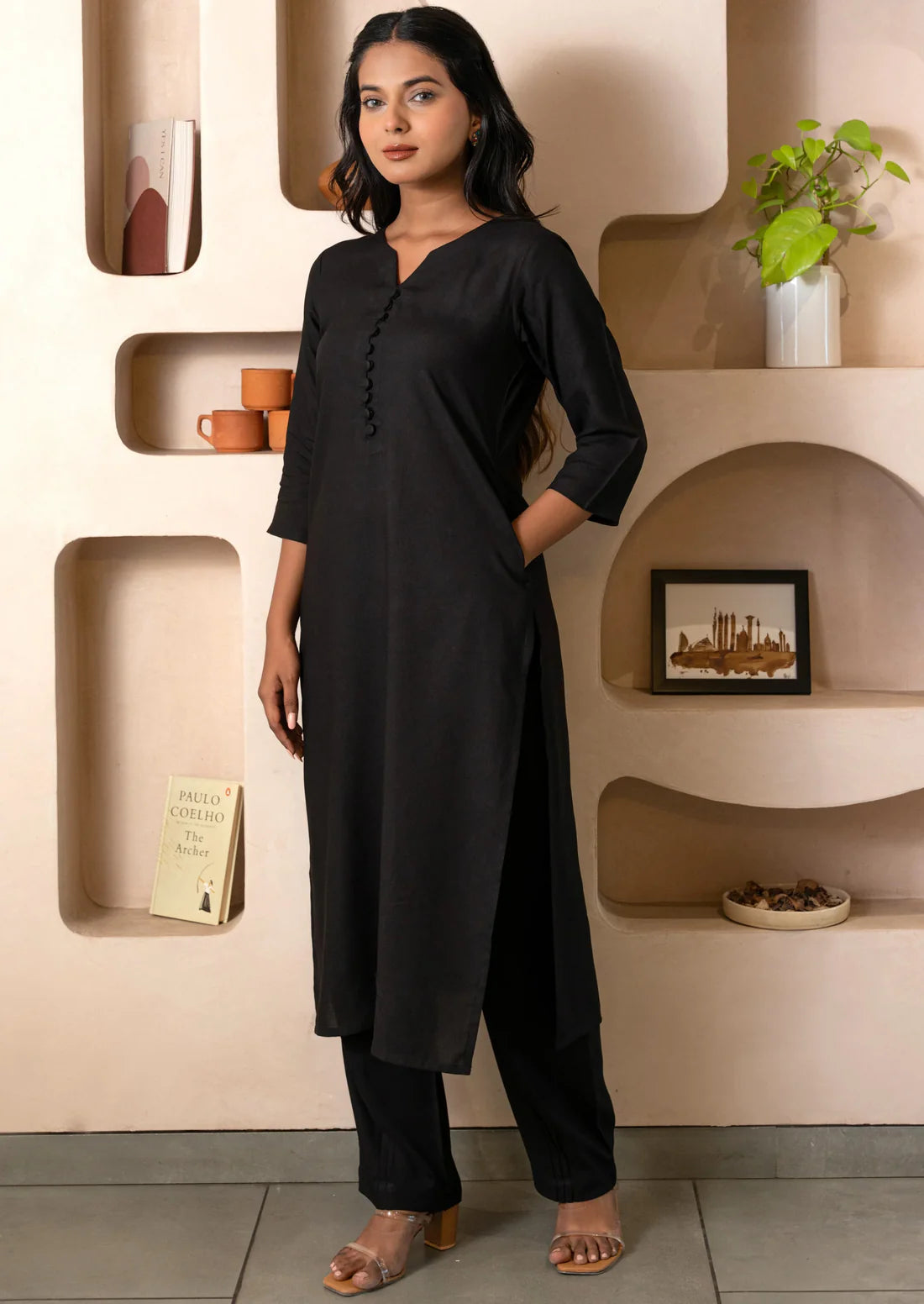 "Sparsh" - Black Viscose Rayon Kurta Set with Pockets