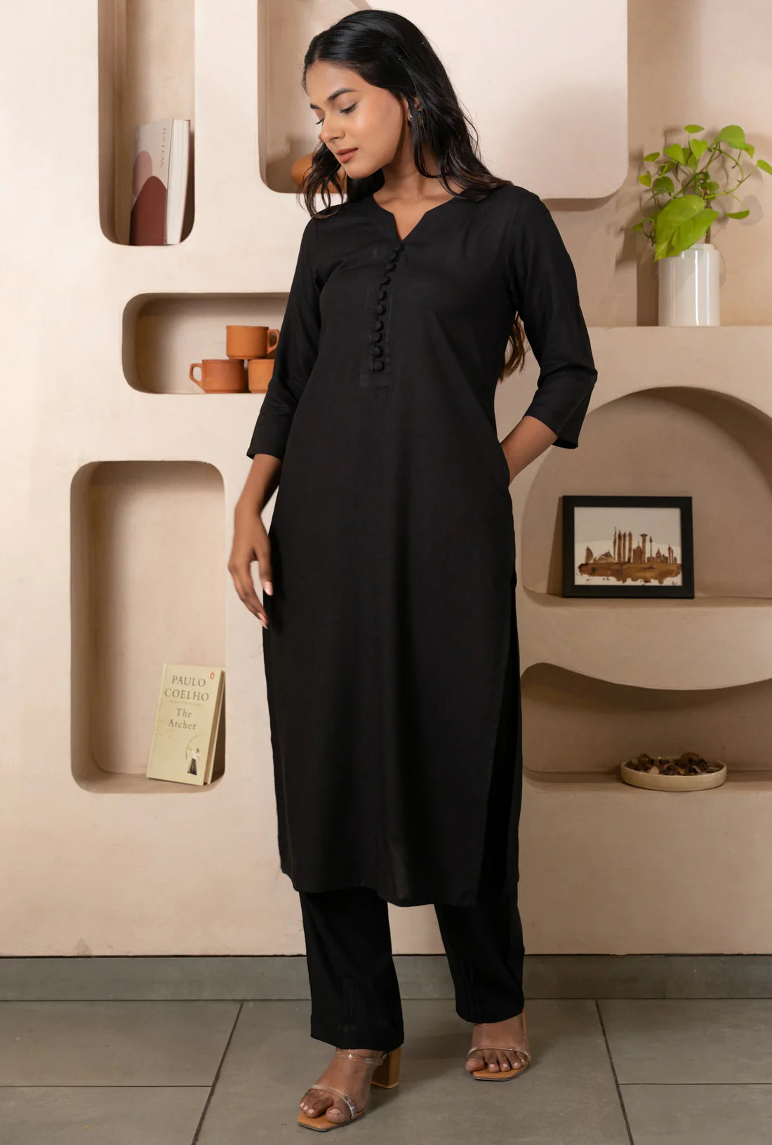 "Sparsh" - Black Viscose Rayon Kurta Set with Pockets