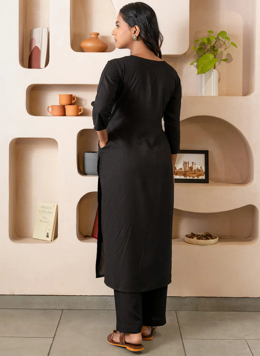 "Sparsh" - Black Viscose Rayon Kurta Set with Pockets