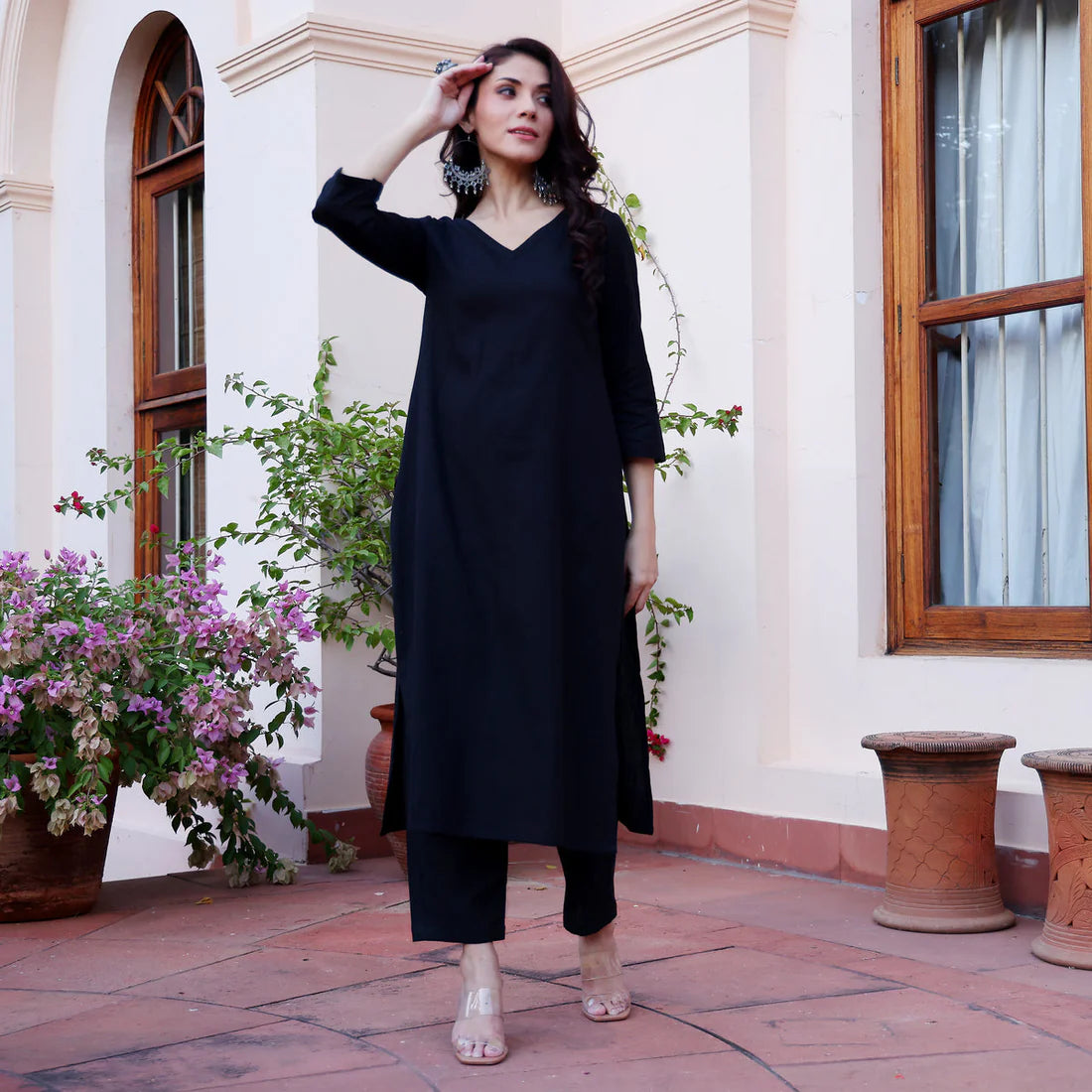 "Noor" - Black Minimalist Cotton Kurta Set