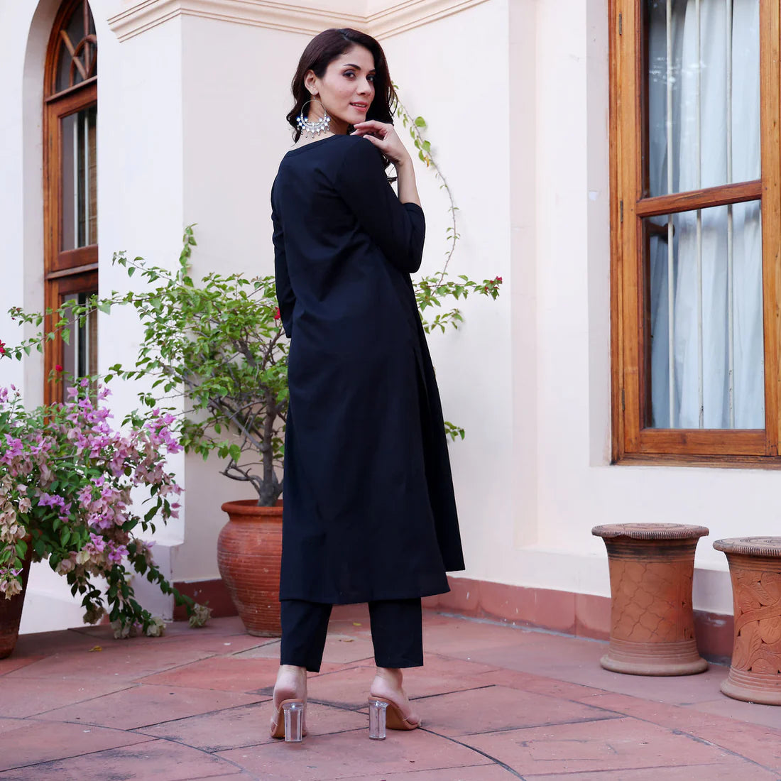 "Noor" - Black Minimalist Cotton Kurta Set