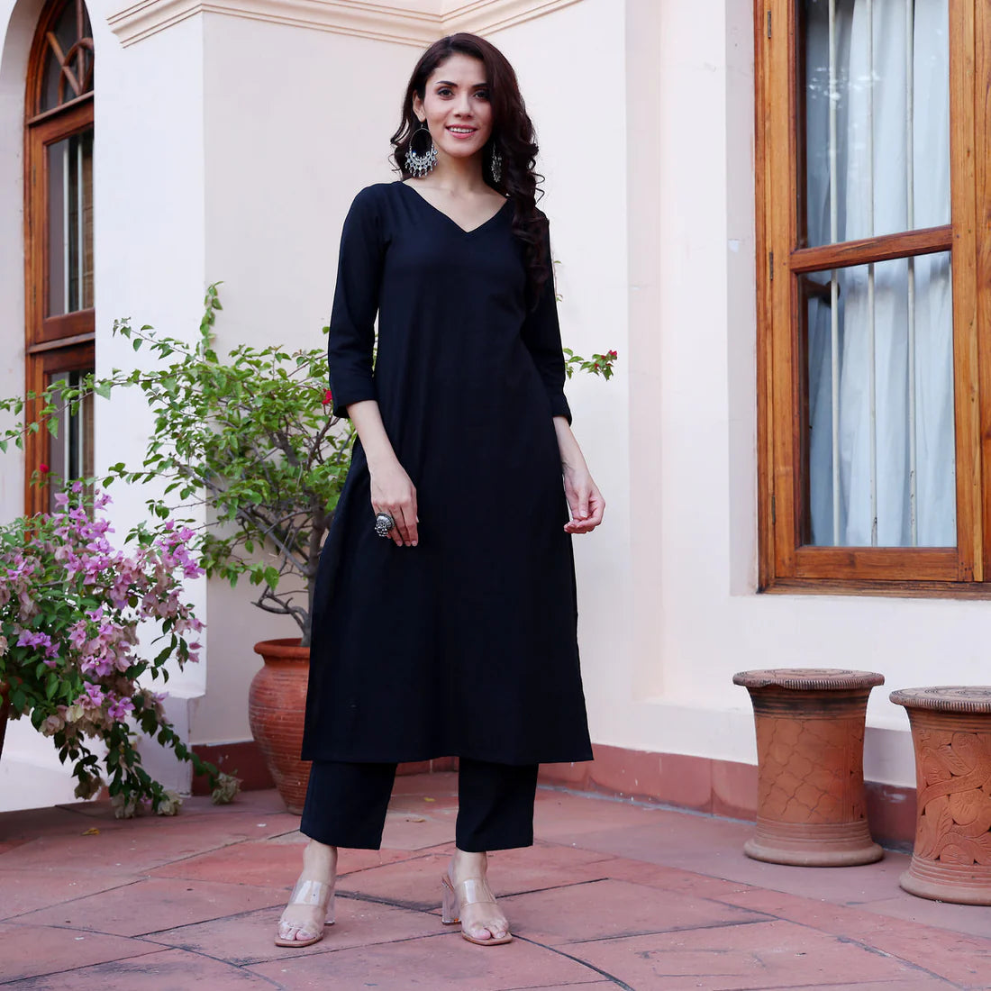 "Noor" - Black Minimalist Cotton Kurta Set