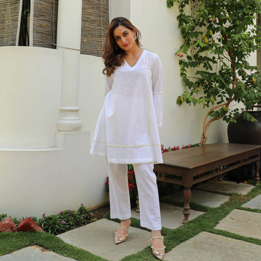 Whisper White Cotton Slub Co-ord Set